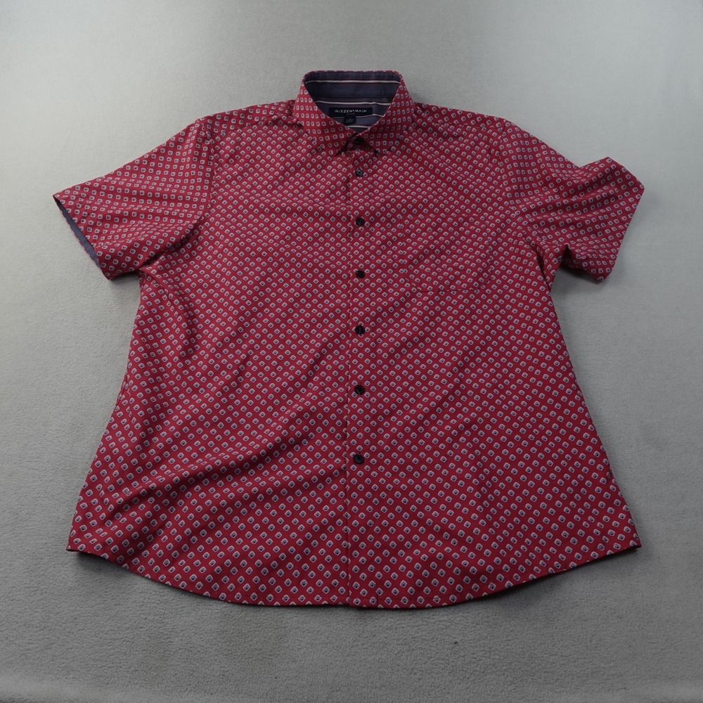 Mizzen Main Leeward Shirt Mens L Classic Fit Red Geometric Short Sleeve Stretch